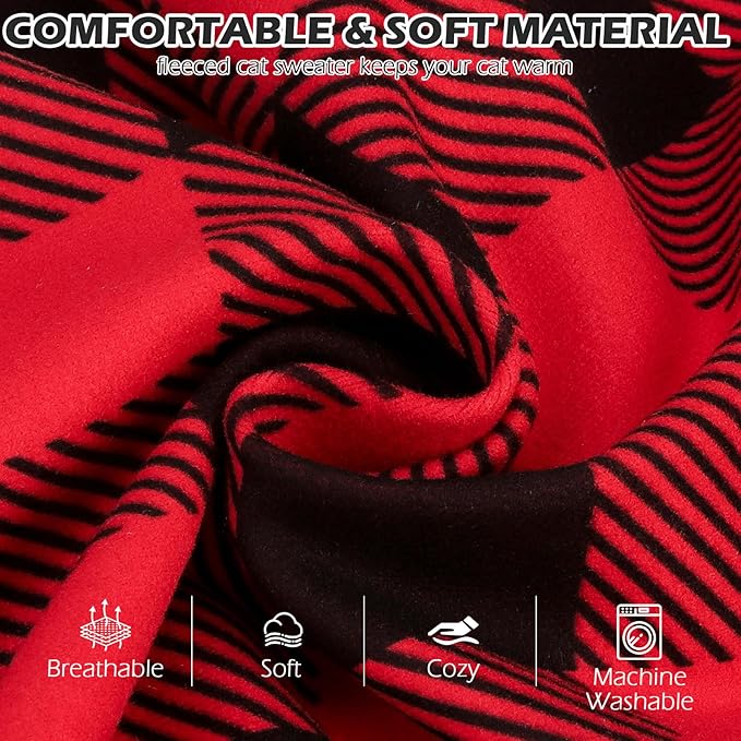 EXPAWLORER Soft Cat Sweater - Checked Sweaters for Cats Only Warm Kitten Clothes, Fall and Winter Pet Coat Pullover Design, Fleece Sweatshirt Clothing Also for Puppy Small Dogs, Large