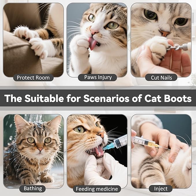 Cat Booties Anti Scratch Mittens,4 PCS cat Claw Covers,Mesh Breathable Cat Shoes,Adjustable Cats Anti Scratch Gloves,Suitable for Cats When Bathing and Nail Trimming（Size L）