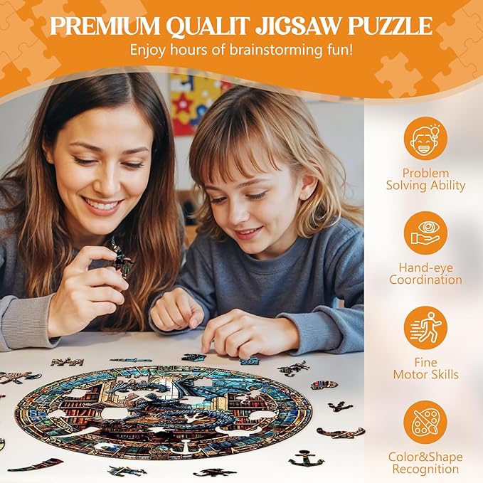 Wooden Puzzles for Adults, Wooden Jigsaw Puzzles for Adults, Wood Puzzles Adult-The Dragon's Library Unique Shaped Dragon Puzzle, Birthday Gifts for Friends Family Game (11.4 * 11.4in 200pcs)