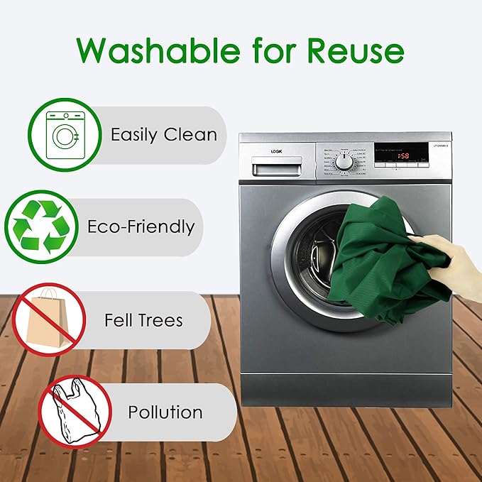 BeeGreen Christmas Green Reusable Shopping Bags Wholesale Reusable Grocery Bags Bulk with Elastic Band Foldable-Machine Washable with Zipper Storage Pouch 20 Pieces