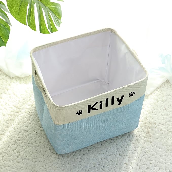 PET ARTIST Collapsible Dog Toy Storage Basket Bin with Personalized Pet's Name - Rectangular Storage Box Chest Organizer for Dog Toys,Dog Clothing,Dog Apparel & Accessories