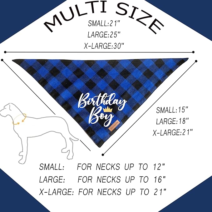 Realeaf Birthday Boy Dog Bandana, Dog Birthday Party Supplies,Premium Durable Fabric,Buffalo Bandana for Large and Extra Large Dogs (Blue Paid, X-Large)