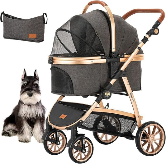 Kenyone Pet Stroller 3 in 1 for Medium Small Size Dogs Luxury Large Cat Stroller Detachable Carrier for Puppy, Kitty, Doggie (C510L Dark Gray)