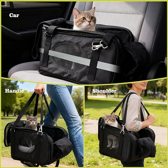 3 in 1 Cat Car Seat for Center Console – Portable Carrier for Shoulder Handle Car, Foldable Pet Armrest Booster Seat for Small Dogs & Cats (Up to 15lbs) | Puppy Seats with Cushion for Travel