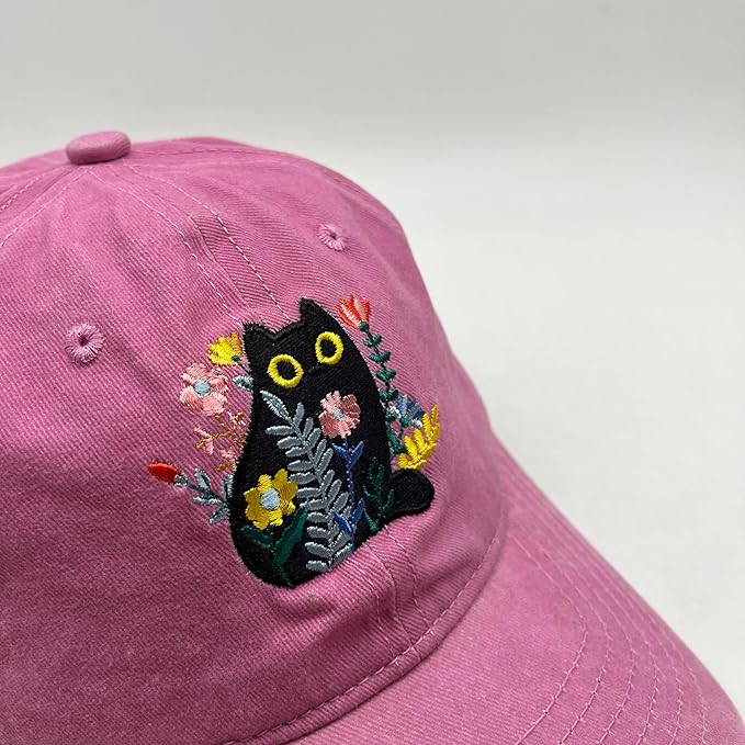 Black Cat Hat,Ragdoll Cat Embroidered Adjustable Cotton Baseball Cap for Men Women,Gifts for Cat Lovers
