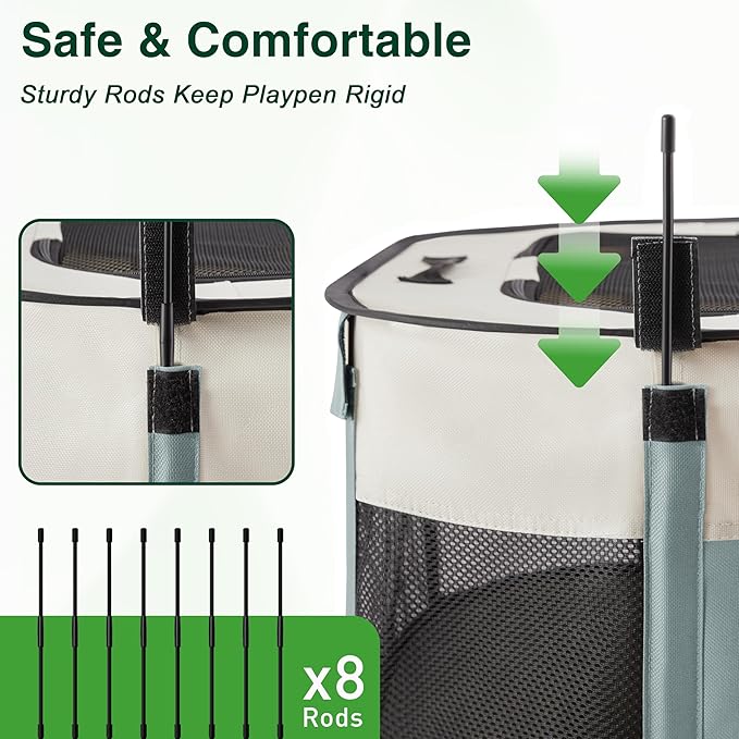 Love's cabin Pet Puppy Dog Playpen, Large Dog Tent Crates Cage Indoor/Outdoor, Portable Exercise Playpen for Cat, Foldable Pop Up Dog Kennel Playpen with Carring Case (L, Gray Green)