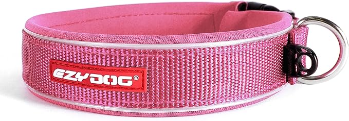 EzyDog Neo Dog Collar - Waterproof & Reflective Dog Collar with Soft Padded Neoprene for Comfort & Durable Nylon – Features Quick Release Buckle and Built-in ID Clip (Medium, Pink)
