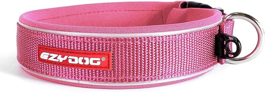 EzyDog Neo Dog Collar - Waterproof & Reflective Dog Collar with Soft Padded Neoprene for Comfort & Durable Nylon – Features Quick Release Buckle and Built-in ID Clip (Medium, Pink)