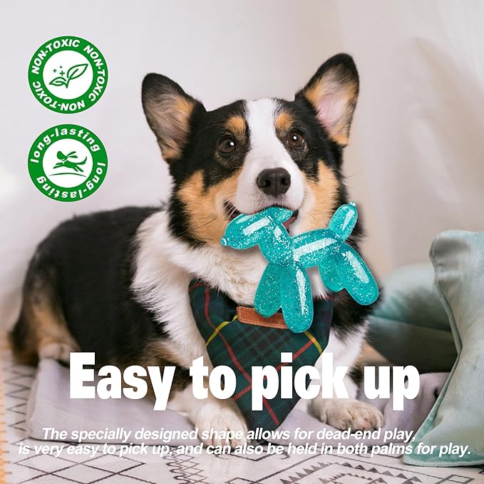 Durable Dog Chew Toy – Balloon Dog Shape, 6.14”for Medium & Large Dogs, Tough Plastic, Interactive Chew Toy for Boredom & Dental Health（Green）