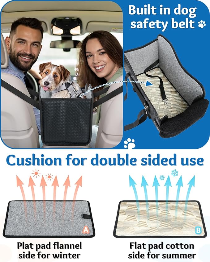Center Console Dog Car Seat, Pet Car Seat, Armrest Middle Console Booster Travel Carrier for Small Dogs and Cats(Black Leather)