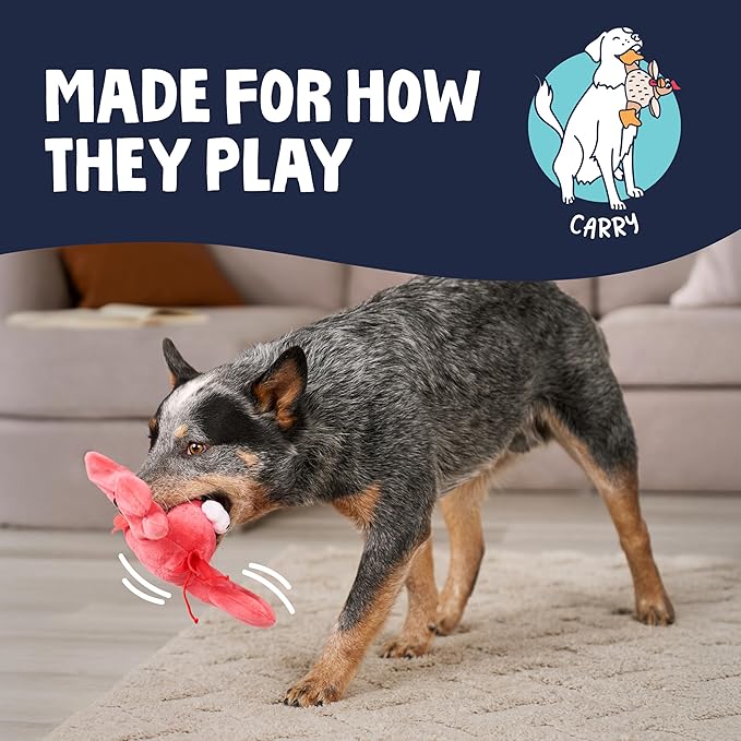 goDog Action Plush Lobster Animated Squeaky Dog Toy with Chew Guard Technology, Durable Fabric and Wiggling Tail & Squeaker for Active Play, Red, One Size