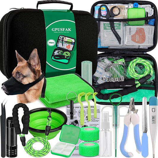 Pet First Aid Kit for Dogs - Pet Emergency Kit for Camping Hiking Traveling Hunting and Sports (Green)