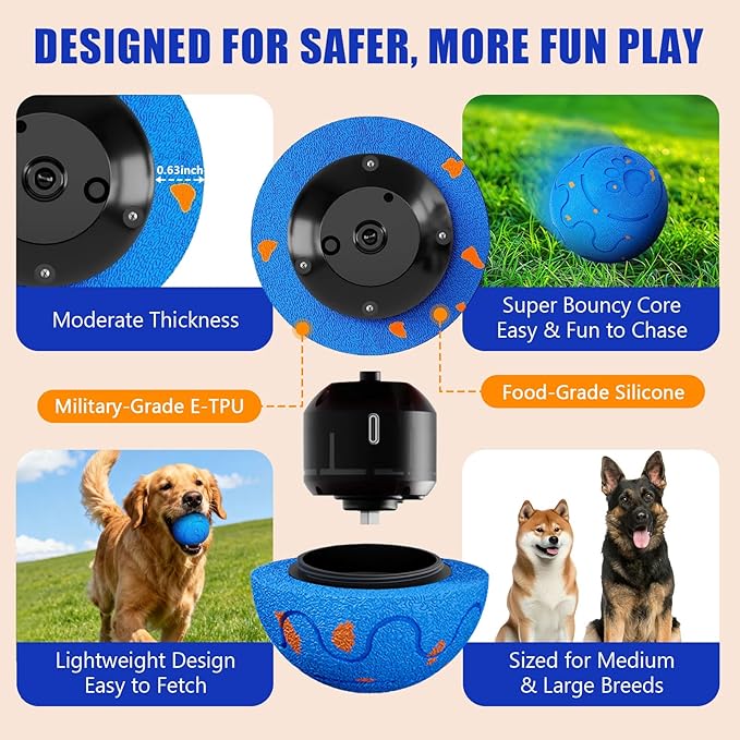 Interactive Dog Ball Auto Rolling, 3 Mode Auto Bouncing Ball, Automatic Moving, Rotating and Bouncing, Chew Proof E-TPU, Type-C Rechargeable, Activated Dog Stimulation, Toy to Keep Them Busy