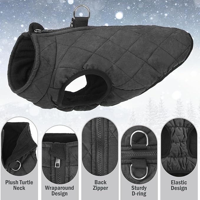SCENEREAL Winter Dog Vest Coat with Harness Built In, Warm Puppy Jacket for Small Medium Dogs, Cold Weather Coat with Zipper, Fleece Puffer Vest Windproof Snow Clothes