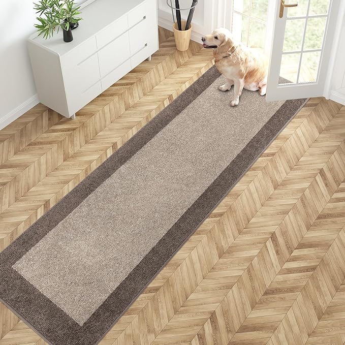 PURRUGS Dirt Trapping Door Mat 24" x 96", Non-Slip/Skid Machine Washable Entryway Rug, Shoes Scraper, Throw Rug, Super Absorbent Area Rug for Muddy Wet Shoes and Paws, Beige & Grayish Brown