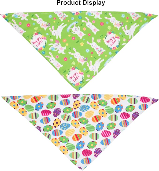ADOGGYGO 4 Pack Easter Dog Bandana Triangle Dog Scarf Rabbit Easter Egg Pattern Pet Bandana for Large and X-Large Dogs Pets (X-Large)