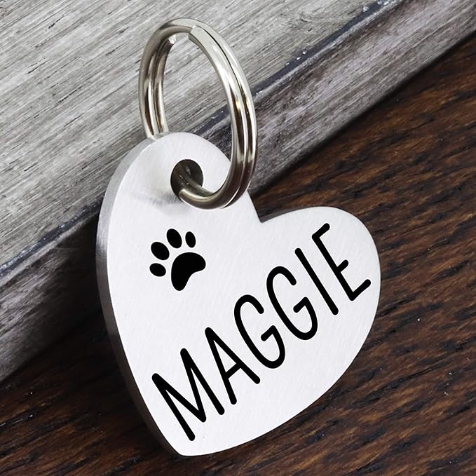 Ultra Joys Dog ID Tag, Custom Dog Tag Personalized Cat Tag, Pet ID Tag, Brushed Stainless Steel Heart Cat Tags Pet Tags Silver Small