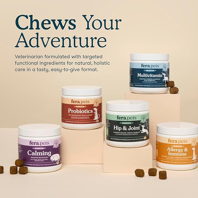 Fera Pets Dog Multivitamin Chews with Glucosamine and Probiotics - Essential Dog Vitamins & Minerals - Promotes Healthy Digestion & Joints - Boosts Skin & Coat Health with Omega-3s - 10 Soft Chews