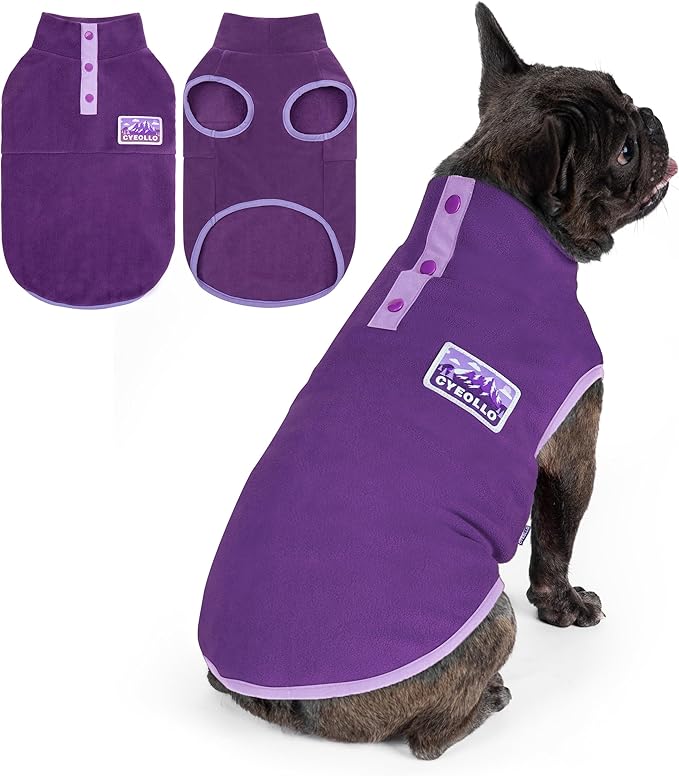 cyeollo Fleece Dog Sweater, Turtleneck Dog Sweatshirt Stretchy Pullover Fleece Vest Warm Winter Fall Clothes for Small Dogs Boy Girl Puppy Pet Apparel, Purple S