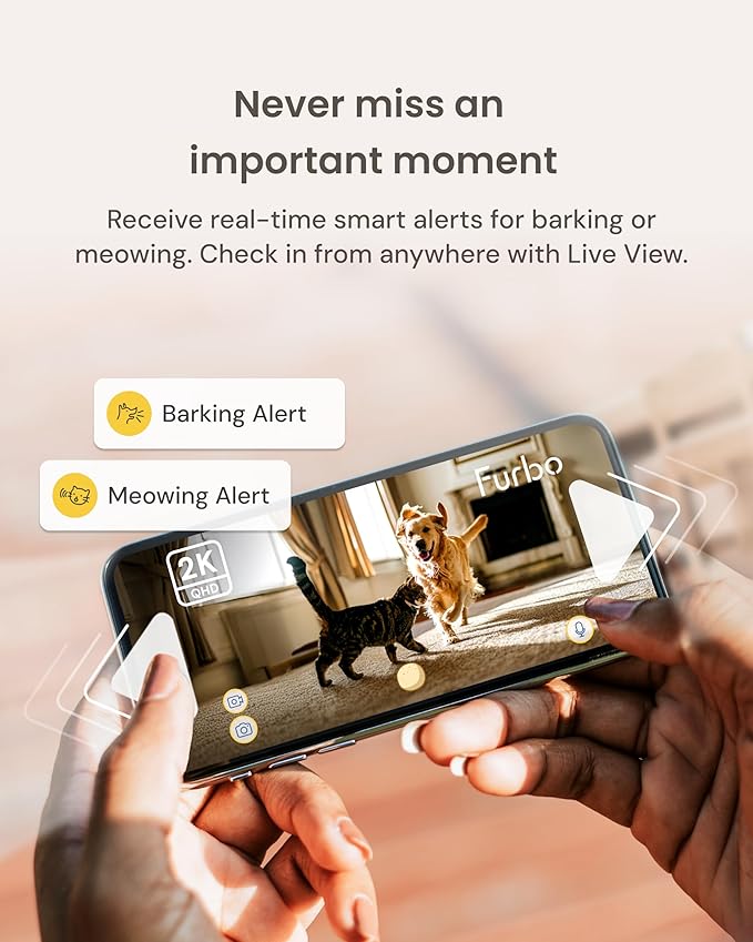 Furbo Mini 360° [New] 2K QHD Pet Camera: Dog & Cat Rotating Treat Dispenser w/Phone App, Smart Indoor Cam with 2-Way Speaker & Night Vision. No Subscription Needed. Standard See, Talk, & Toss Features