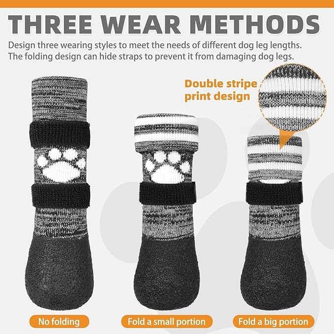 KOOLTAIL Anti Slip Dog Socks to Prevent Licking Paws for Hot/Clod Pavement,Waterproof Long Snow Dog Boots&Paw Protectors with Straps Traction Control for Hardwood Floor for Small Medium Large DogsL