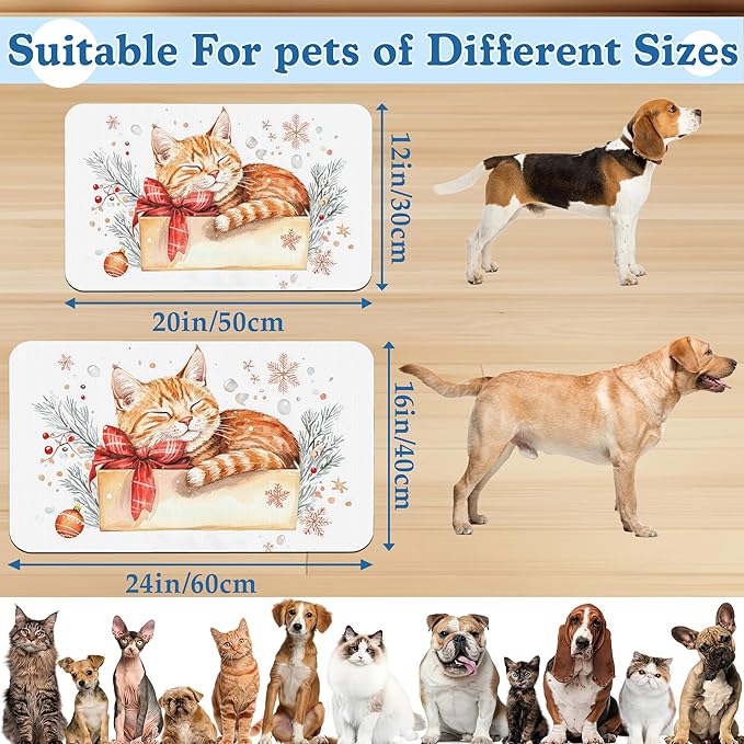 Cat Dog Cat Food Mat–Absorbent Waterproof Placemat for Food and Water Bowls, Non Slip Rubber Backing, Feeding Mat for Clean Floors 12"x20"