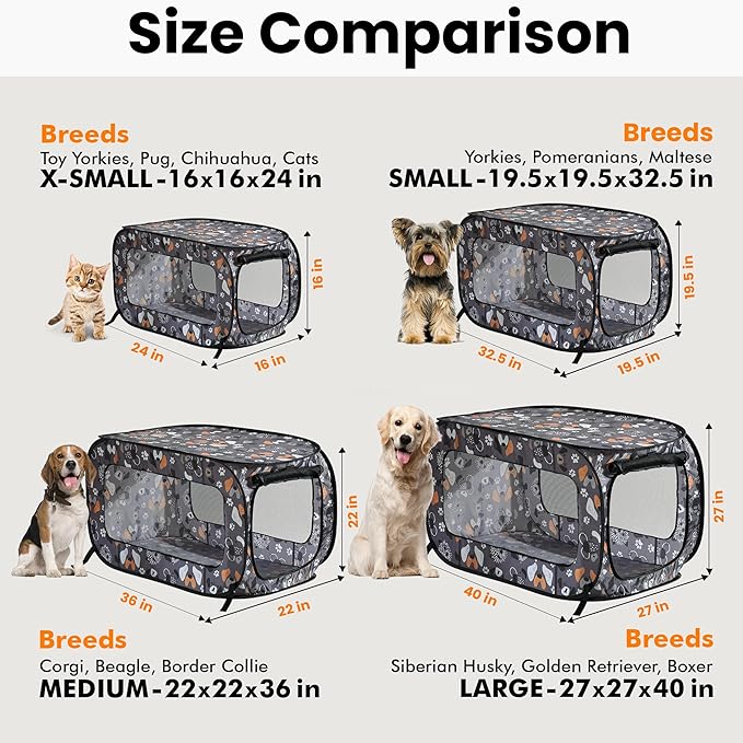 Beatrice Home Fashions Portable, Collapsible, Pop Up Kennel Travel Cat and Dog Crate, 40" L x 27" W x 27" H, Face of Love