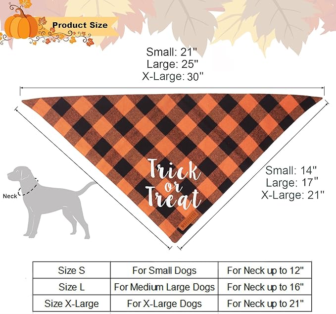 ADOGGYGO 4 Pack Plaid Holiday Dog Bandana, Halloween Thanksgivng Christmas Pet Scarf Kerchief Christmas Thanksgivng Halloween Bandanas for Large and Extra Large Dogs (X-Large)