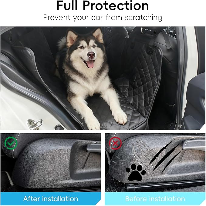 Dog Car Seat Cover for Pets Back Seat Cover for Dogs Hammock Nonslip Scratchproof Backseat Pet Protector Mat with Mesh Visual Window & Pockets for Cars Trucks SUVs -Black