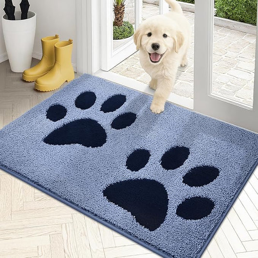 PURRUGS Dirt Trapping Door mat 20" x 31.5", Non-Skid/Slip Machine Washable Microfiber Entryway Rug, Dog Door Mat, Super Absorbent Welcome Mat for Muddy Wet Shoes and Paws, Light Blue