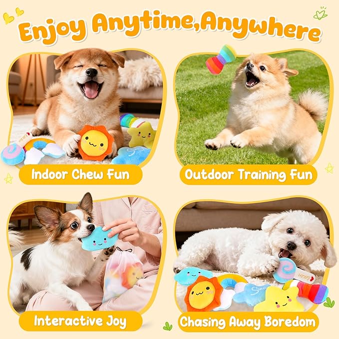 KIPRITII Whimsical Squeaky Dog Toys for Small Dogs & Puppies – Plush Toys Pack with Storage Bag, 9 Pcs Stuffed Puppy Chew Toys with Squeakers to Relieve Boredom