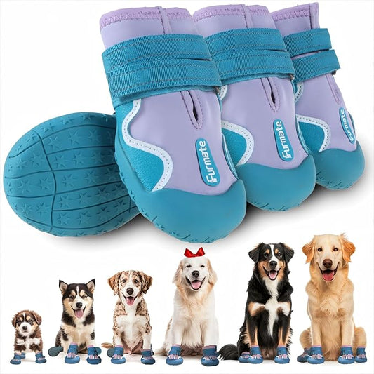 Dog Shoes for Large Small Medium Dogs,Dog Booties for Indoor Hardfloors Anti-Slip,Reflective Strip Waterproof Dog Boots & Paw Protectors for Outdoor Walking Hot Pavement,Winter Snow (Purple-2)
