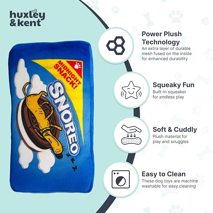 Huxley & Kent Funny Dog Toy w/Squeaker – Power Plush Squeaky Dog Toys for Small, Medium & Large Dogs – Soft Stuffed Animal for Indoor Play & Fetch - Snoreo Cookies, Large