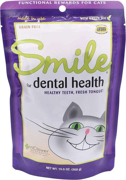In Clover Smile Daily Dental Health Soft Chews for Cats, Support Healthy Teeth and Fresh Tongue with Catnip and Green Tea, Prebiotics, and Chlorophyll for Fresh Breath, 10.5 oz