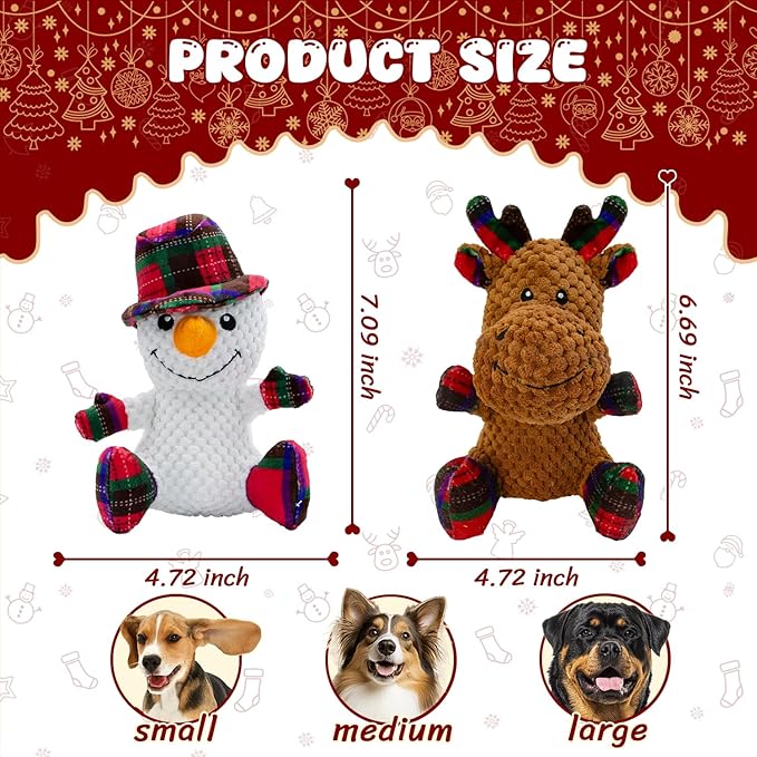 Dog Toys Squeaky Interactive Stuffed PP Cotton Puppy Teething 2-Pack Chew Toy Deer Shape Crinkle Sound Paper Tail, for Large Medium Small Breeds Indoor Outdoor Play