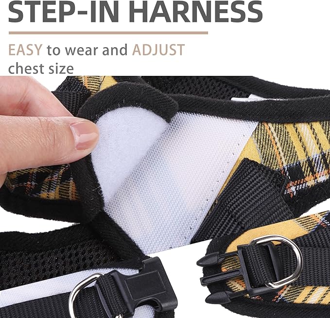 PUPTECK Adjustable Dog Harness Collar and Leash Set Step in No Pull Pet Harness for Small Medium Dogs Puppy and Cats Outdoor Walking Running, Soft Mesh Padded Reflective Vest Harnesses, Yellow, XXS