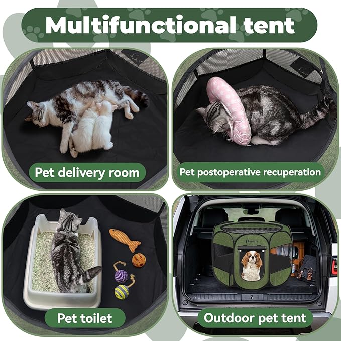 Dog Cat Playpen Indoor Outdoor for Puppy Pet Dogs Cat Recovery After Surgery, Dog Tent Crates Cage Indoor/Outdoor, Portable Pop Up Dog Kennel with Carrying Case for Travel (Premium Green, Medium)