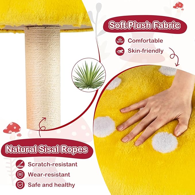 PETSITE Mushroom Cat Tree, Multi-Level Cute Cat Tree Tower with Sisal Scratching Posts, Cat Condo, Soft Plush Perches, and Dangling Toys for Indoor Cats (43 Inch)