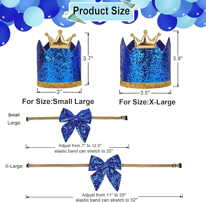 ADOGGYGO Dog Birthday Hat Bandana - Navy Blue Birthday Boy Dog Bandana Pet Party Hat with Numbers Bow and Happy Birthday Banner Set (X-Large)