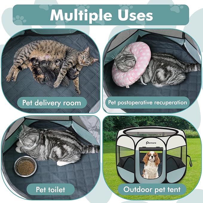 Dog Cat Playpen Indoor Outdoor for Puppy Pet Dogs Cat Recovery After Surgery, Dog Tent Crates Cage Indoor/Outdoor, Portable Pop Up Kennel with Carrying Case for Travel (Grey with Pad, Medium)