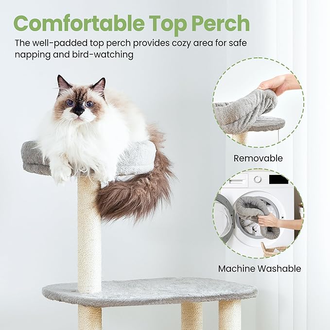 Cat Tree Tower for Indoor Cats Large Adult - 42 Inch Small Cats Condo Bed with Scratching Post Hammock Perch - Medium Multi Level Cat House for 2 Kitty Kitten - Grey Tall Climbing Towers Furniture