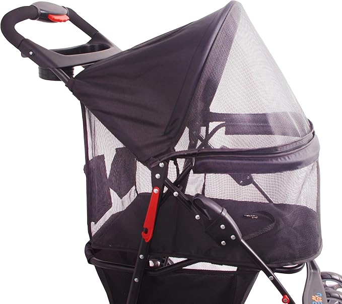 Full-Window pet Stroller 4 Wheels for Cats & Dogs, with Storage Basket,Cup Holder, Travel Puppy/Cats Stroller.