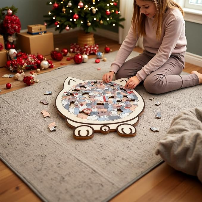 135-Piece Colored Cat Shaped Wooden Jigsaw Puzzle for Adults, Cats Shaped Wooden Puzzle, Unique Animal Pieces, CreativePuzzle Gifts for Cats Lovers or Puzzle Fans, Home Decor & Gift (Morandi)