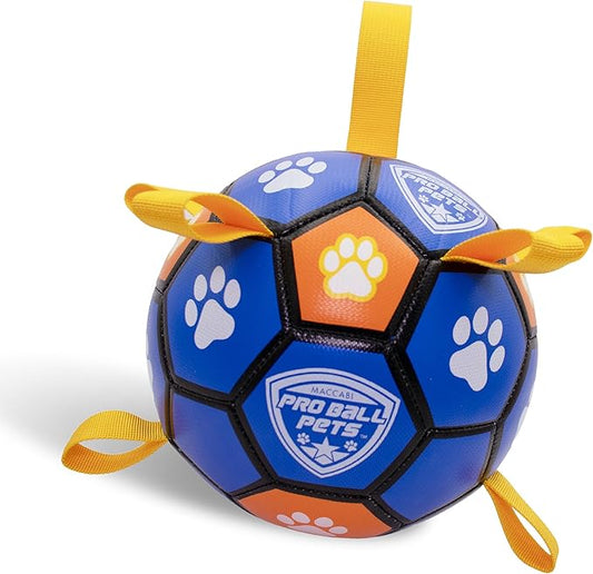 ProBall Pets Interactive Dog Soccer Ball with Grab Tabs - Floats on Water, Fetch & Training Toy for Small Medium Dogs, Herding Breeds - Waterproof Non-Toxic - 6" Blue Orange