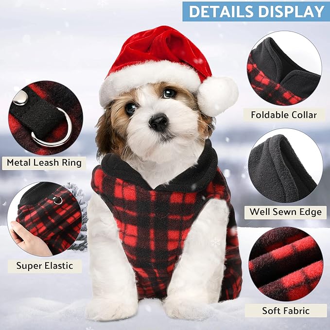 Weewooday 4 Pieces Winter Fabric Dog Sweaters with Leash Ring Soft Fleece Vest Pullover Pet Jacket Warm Dog Clothes Coats for Pet Puppy Cats Chihuahua(XS(Neck:8.3-9” Chest:12.2-13”))