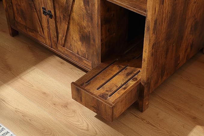 Large Cat Litter Enclosure with Litter Collector, Enclosure for self-Cleaning Litter Boxes,Adjustable Shelf for Dog Proof,Charging Station,Locks Added for cat,Cat House,Rustic Brown