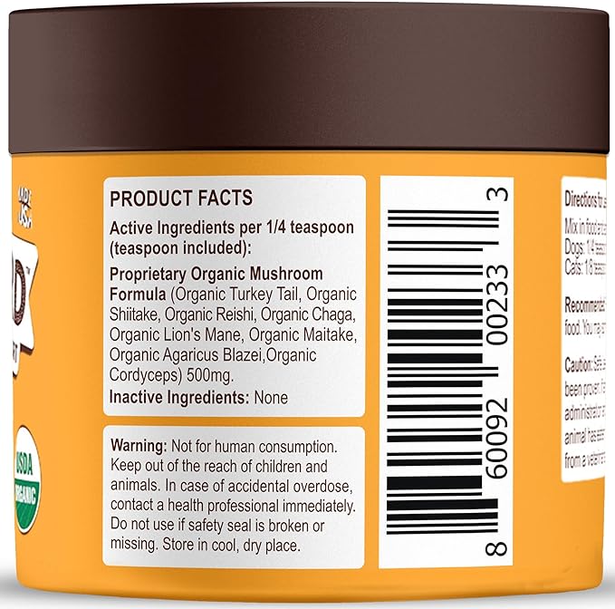 Petsmont Buddy Guard for Lumps and Bumps, Lipoma for Dogs & Cats, Patent Pending Organic 8 Mushroom Powder Blend Natural Dog Probiotic & Immune Support Chaga, Reishi, Lion's Mane, Turkey Tail Mushroom