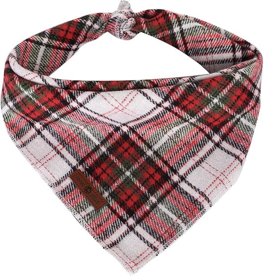 Lionet Paws Christmas Dog Bandana Washable Cotton Handkerchief Scarf Triangle Red Green Plaid Grey Dog Bandanas for Medium Large Dogs Girl Boy