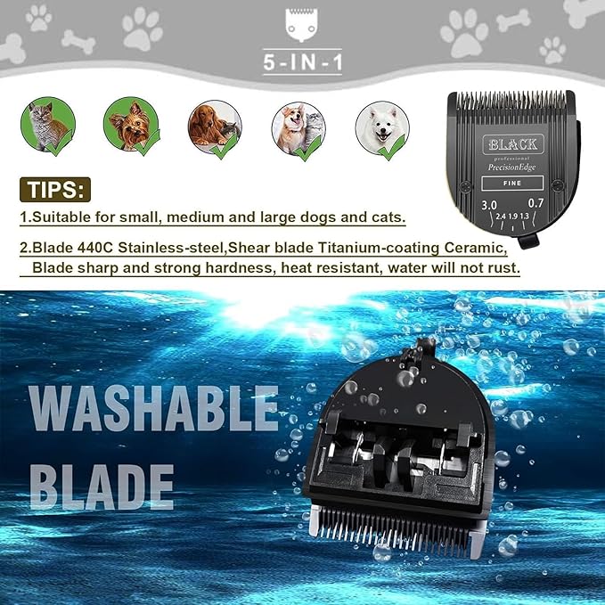 Adjustable Dog Grooming Clipper 5-in-1 Blade Compatible with WAHL Professional Animal Clipper Arco, Bravura, Chromado, Creativa, Figura, and Motion Pet, Dog, and Horse(Black)