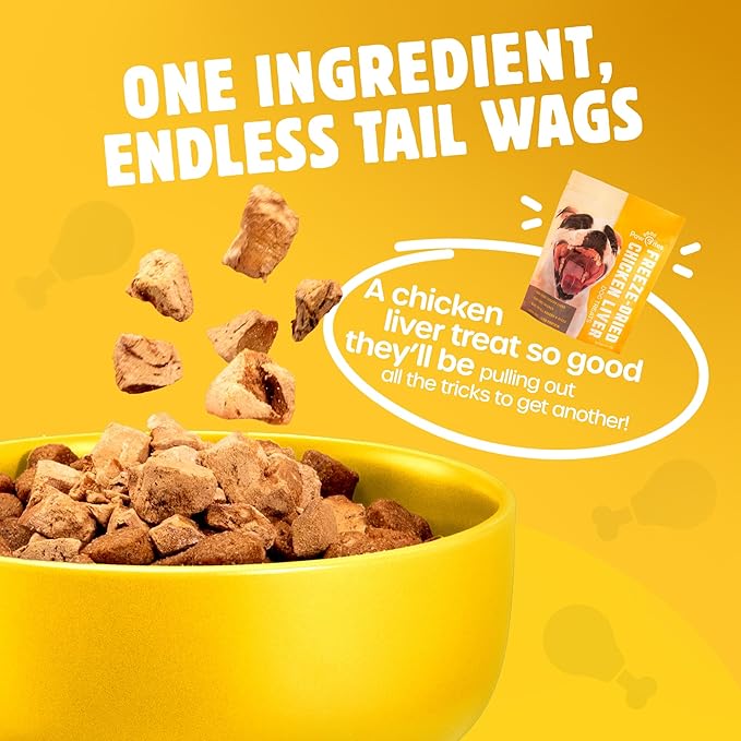 Freeze Dried Dog Treats - Cage-Free Chicken Liver - Dog Food Dry Snacks - with Protein & Omega 3s - for All Breeds & Sizes - No Artificial Flavors & Dyes, No Preservatives - 1 Pouch, 4 oz